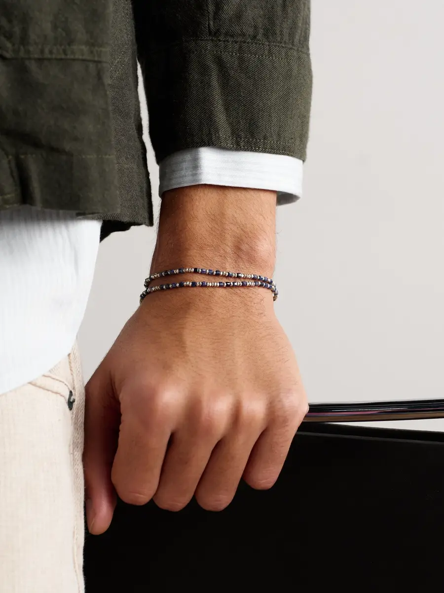 M. COHEN Percep Two Sterling Silver, Sapphire and Lapis Lazuli Beaded Wrap Bracelet - Men | Thumbnail 2