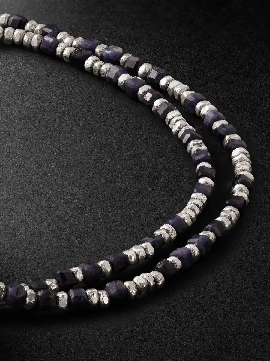 M. COHEN Percep Two Sterling Silver, Sapphire and Lapis Lazuli Beaded Wrap Bracelet - Men | Thumbnail 4