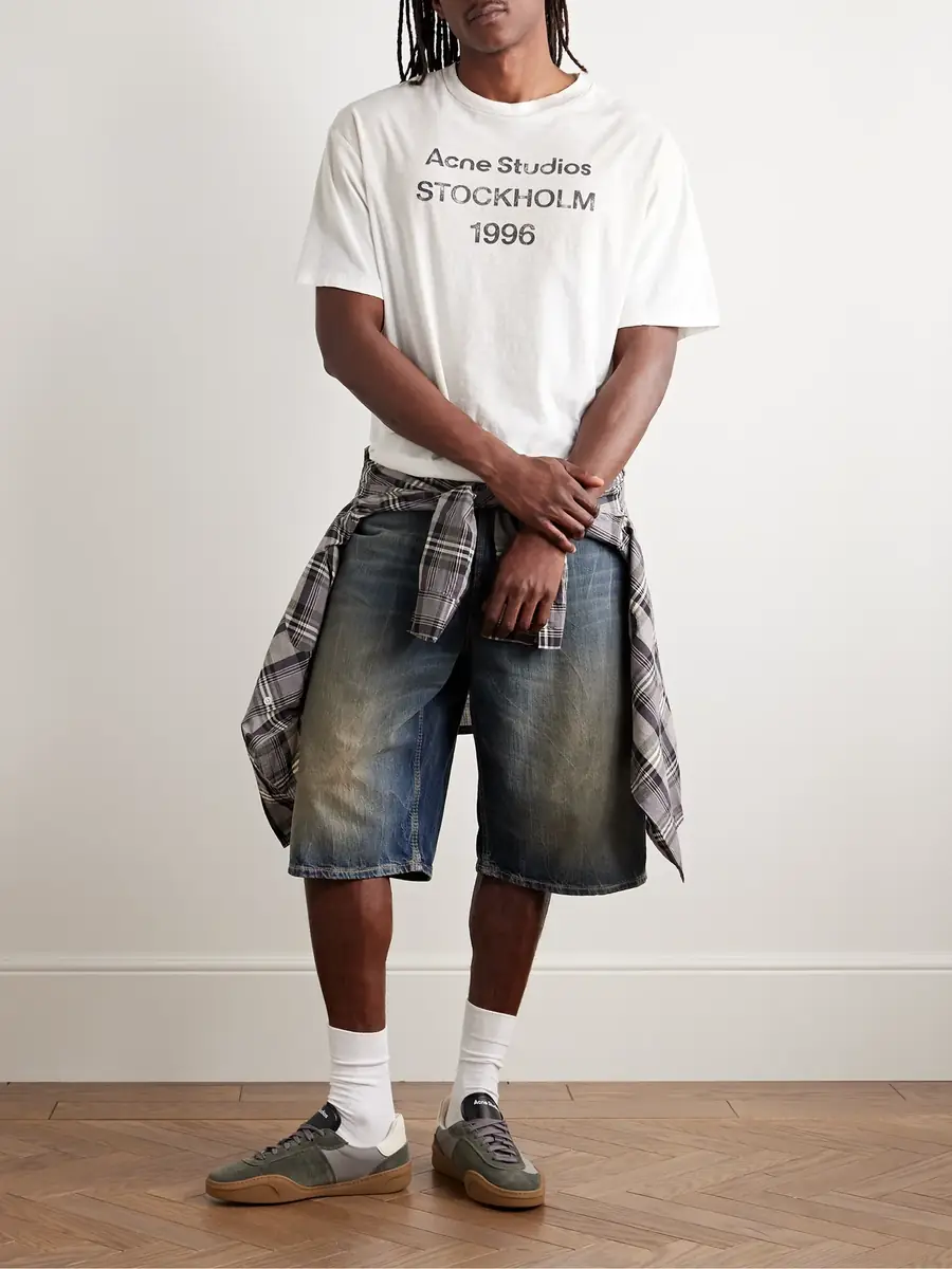 Acne Studios Exford Distressed Logo-Print Cotton-Jersey T-Shirt - Men | Thumbnail 2 Acne Studios Exford Distressed Logo-Print Cotton-Jersey T-Shirt - Men | Thumbnail 2