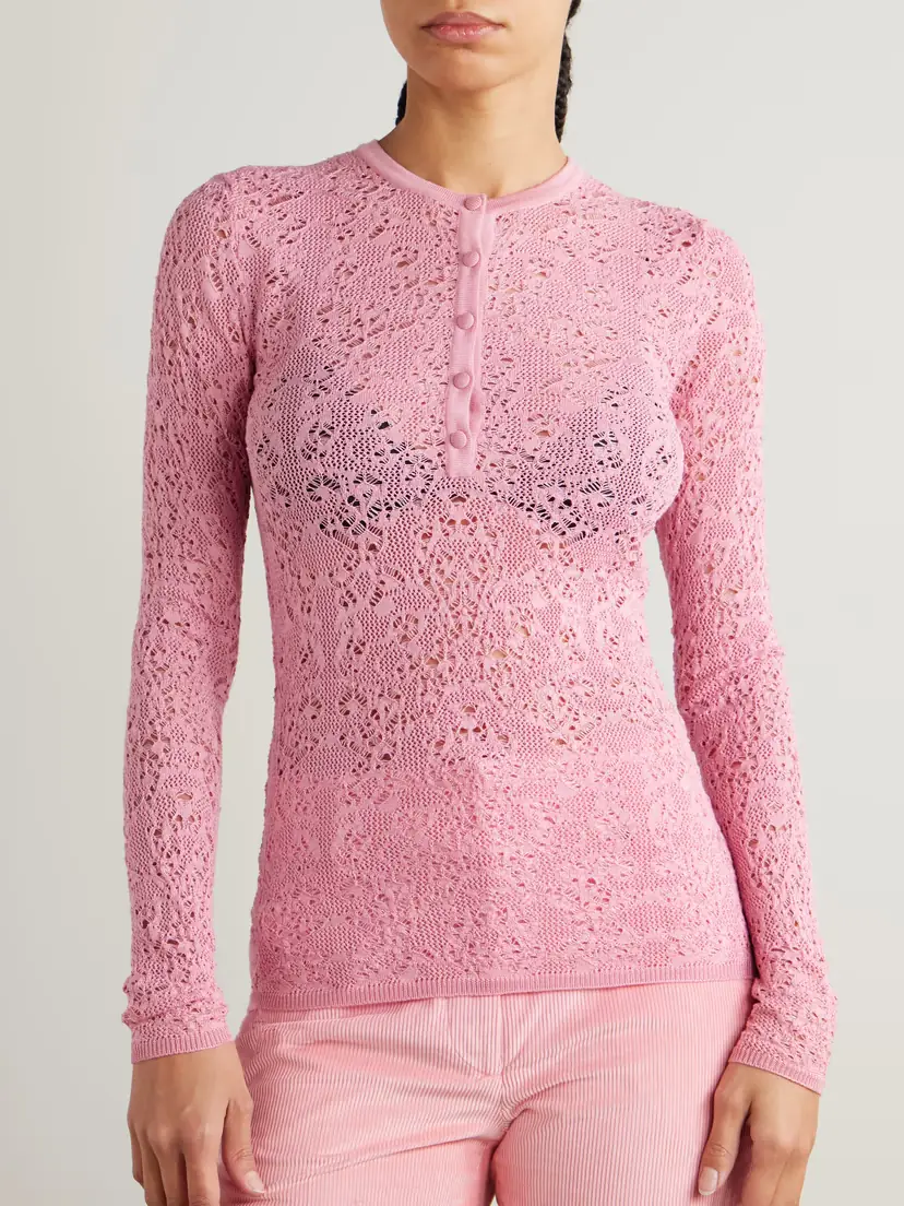 Gabriela Hearst Ithaca Crocheted Wool And Silk-blend Henley Top | Thumbnail 3