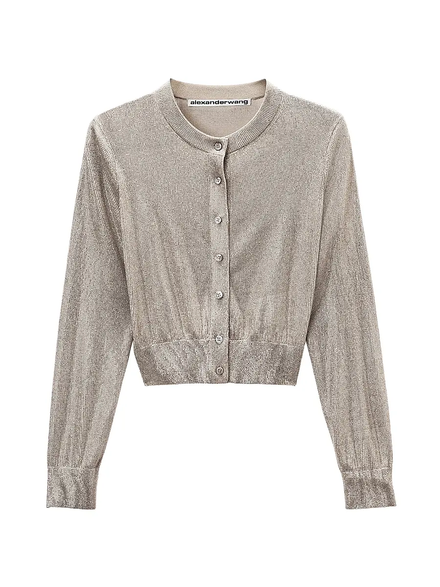 Women's Hotfix Crystal Crop Cardigan - Champagne Women's Hotfix Crystal Crop Cardigan - Champagne