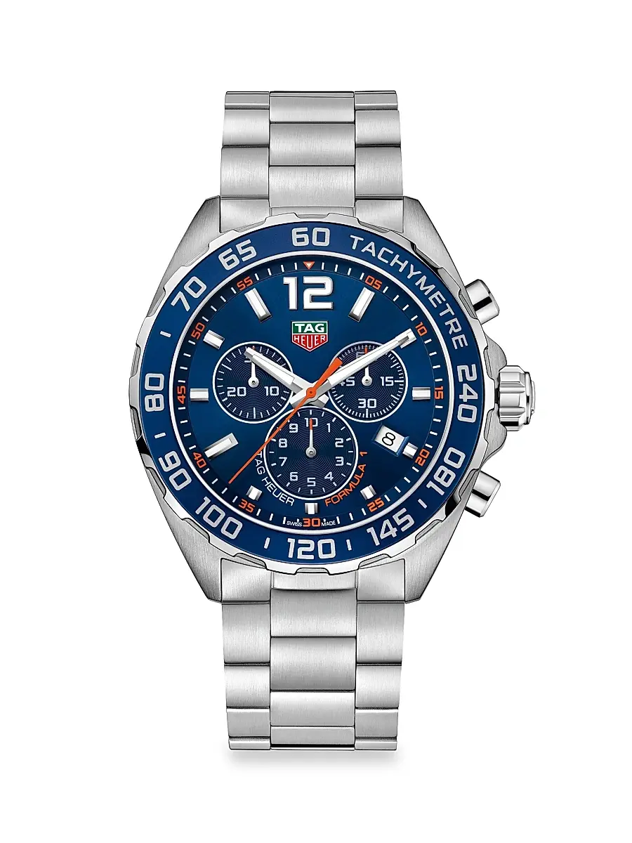 Men's Formula 1 43MM Stainless Steel & Aluminum Bezel Quartz Chronograph Bracelet Watch