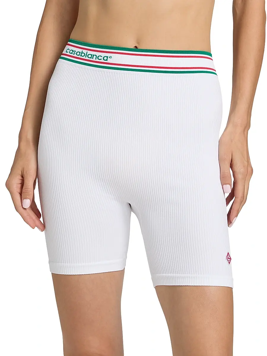 Casablanca Women's Rib-Knit Logo Fitted Shorts - Seamless White | Thumbnail 3 Casablanca Women's Rib-Knit Logo Fitted Shorts - Seamless White | Thumbnail 3