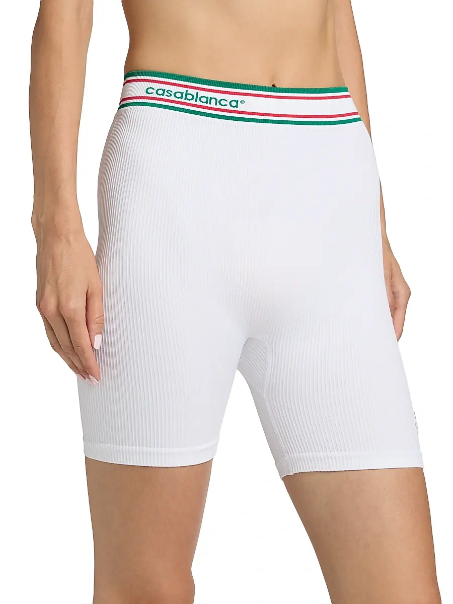 Casablanca Women's Rib-Knit Logo Fitted Shorts - Seamless White | Thumbnail 4 Casablanca Women's Rib-Knit Logo Fitted Shorts - Seamless White | Thumbnail 4