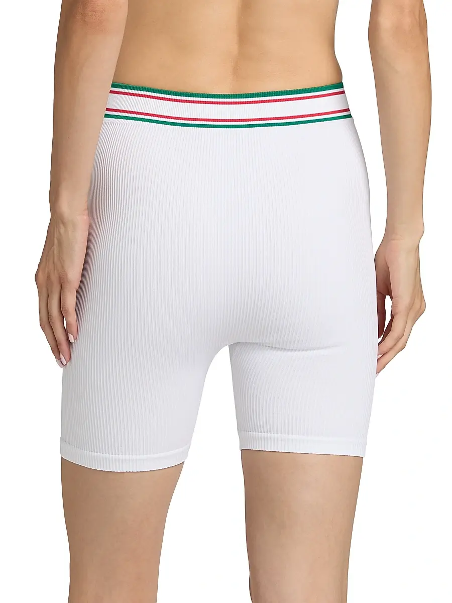 Casablanca Women's Rib-Knit Logo Fitted Shorts - Seamless White | Thumbnail 5 Casablanca Women's Rib-Knit Logo Fitted Shorts - Seamless White | Thumbnail 5