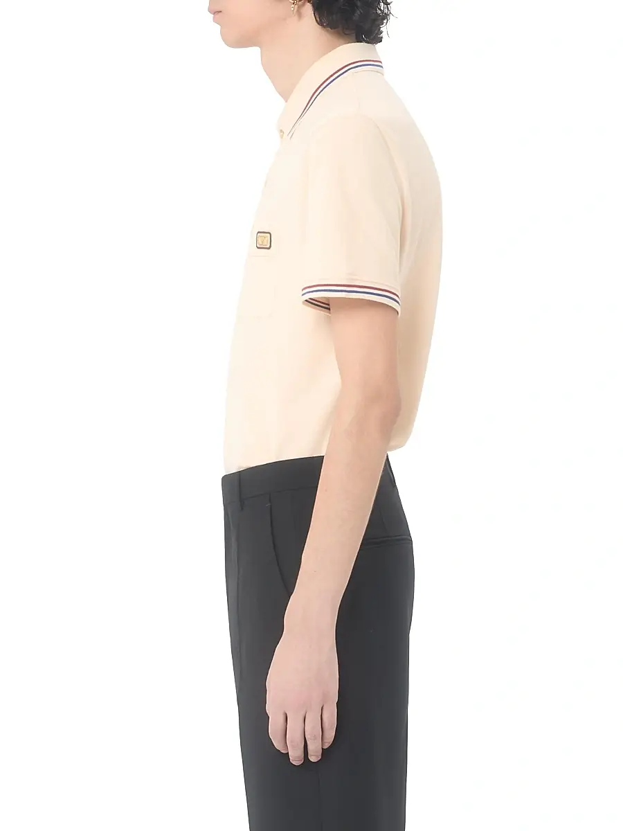 Valentino Men's Cotton Piqué Polo Shirt with VLogo Patch - Butter | Thumbnail 3