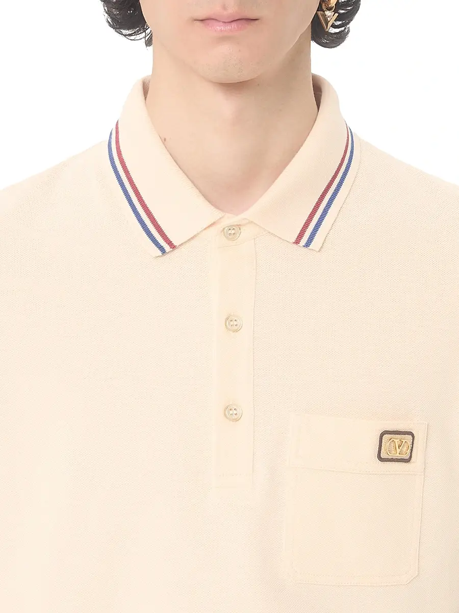 Valentino Men's Cotton Piqué Polo Shirt with VLogo Patch - Butter | Thumbnail 5