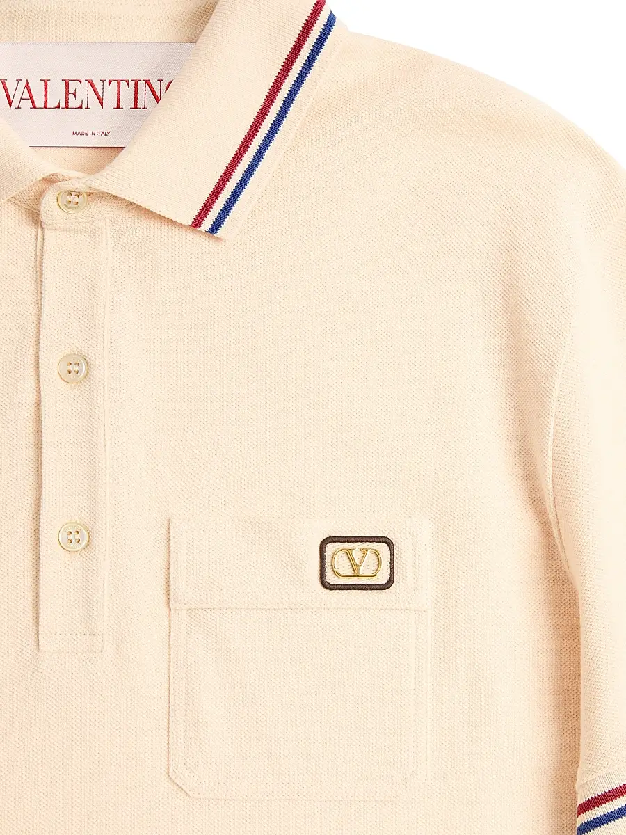 Valentino Men's Cotton Piqué Polo Shirt with VLogo Patch - Butter | Thumbnail 6