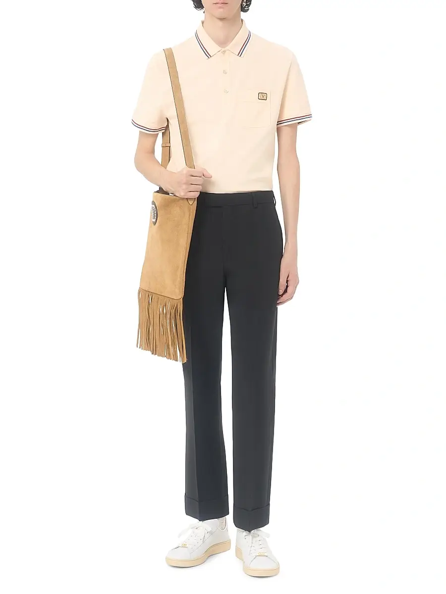Valentino Men's Cotton Piqué Polo Shirt with VLogo Patch - Butter | Thumbnail 7