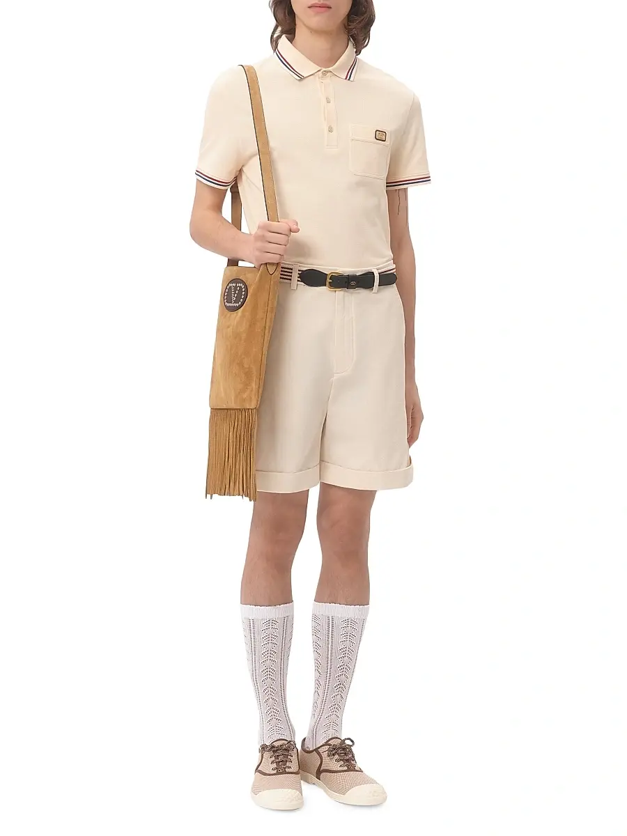 Valentino Men's Cotton Piqué Polo Shirt with VLogo Patch - Butter | Thumbnail 8