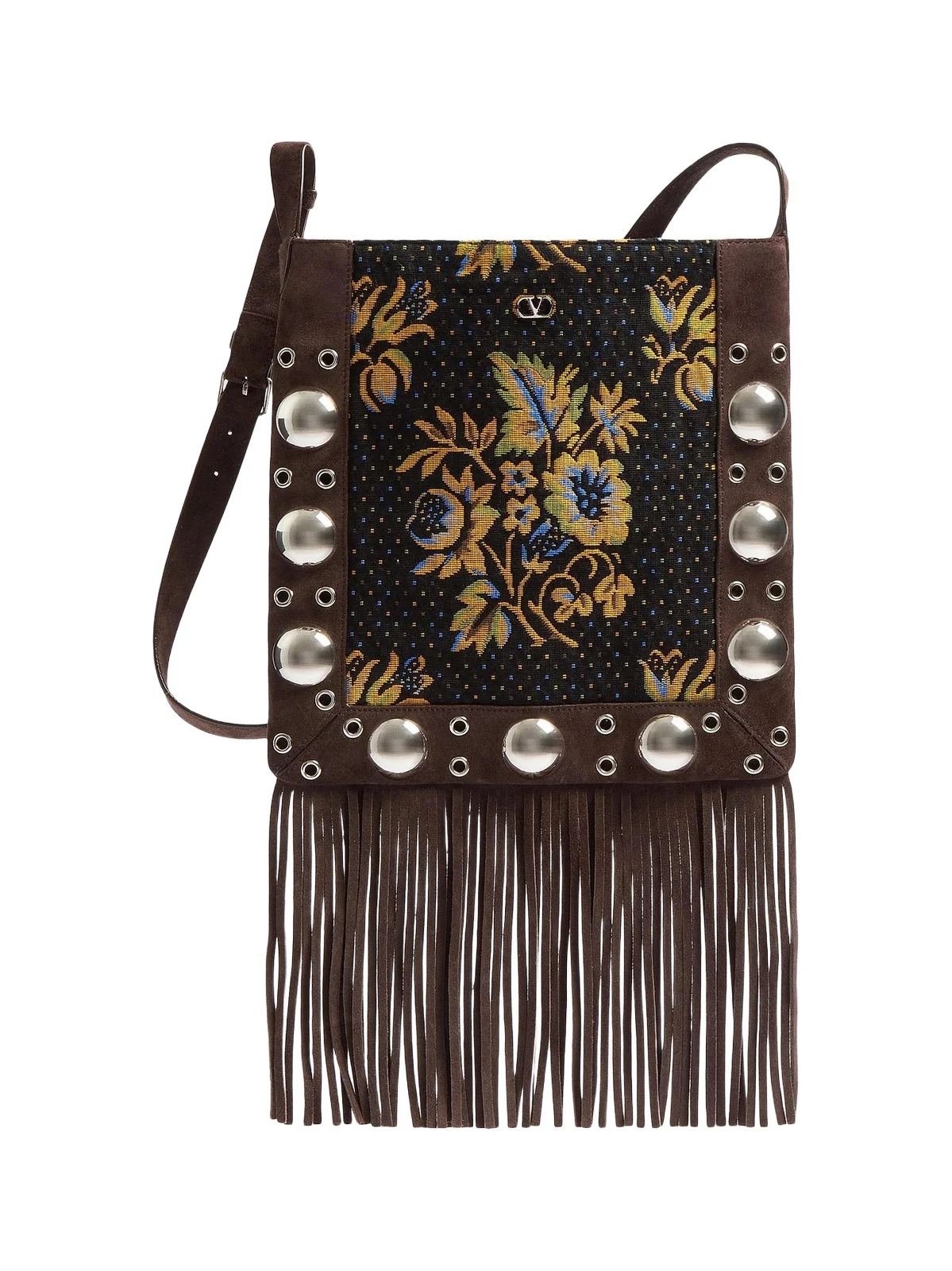 Men's Nellcote Shoulder Bag in Jacquard Fabric with Fringes - Multicolored