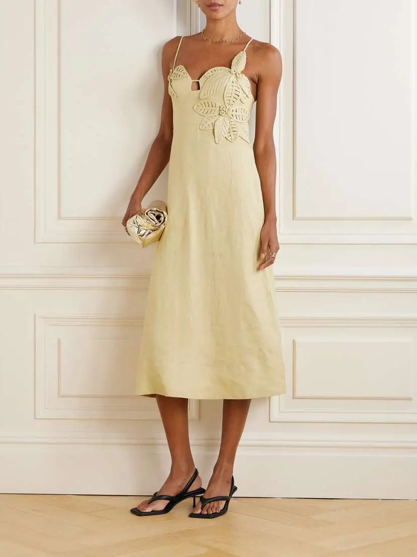 Farm Rio Appliquéd Linen Midi Dress | Thumbnail 2