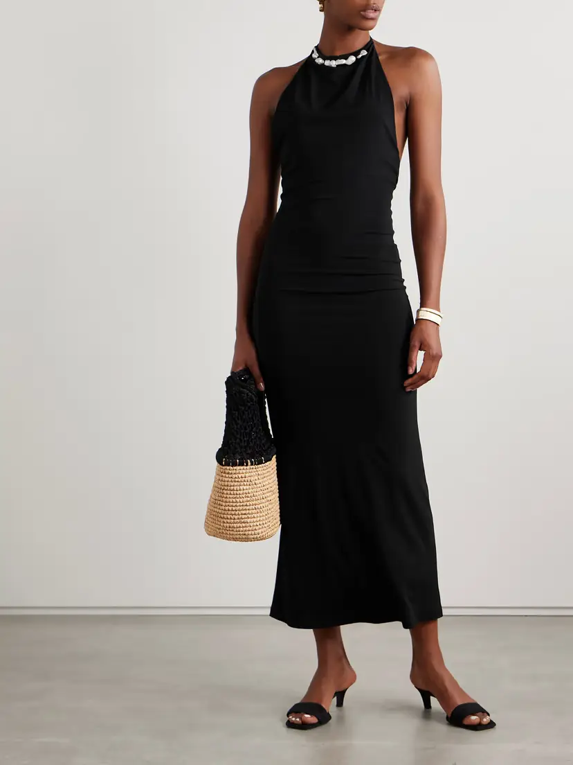 SARA CRISTINA Orchid Embellished Stretch-jersey Halterneck Maxi Dress | Thumbnail 2 SARA CRISTINA Orchid Embellished Stretch-jersey Halterneck Maxi Dress | Thumbnail 2