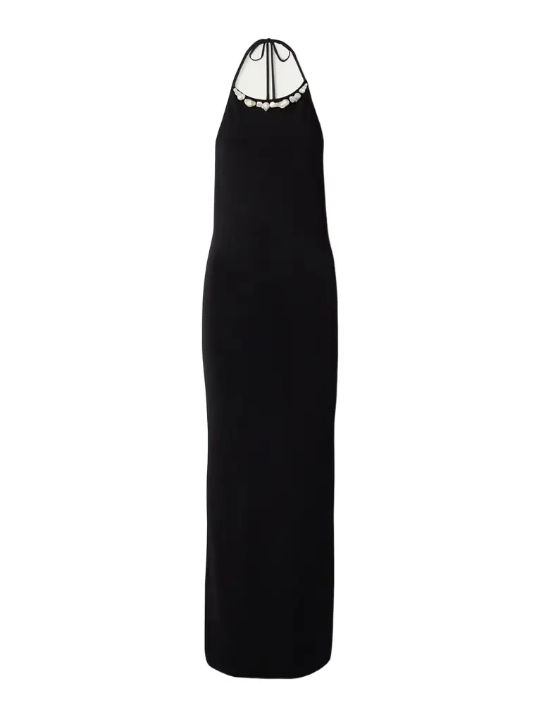 SARA CRISTINA Orchid Embellished Stretch-jersey Halterneck Maxi Dress | Thumbnail 1 SARA CRISTINA Orchid Embellished Stretch-jersey Halterneck Maxi Dress | Thumbnail 1