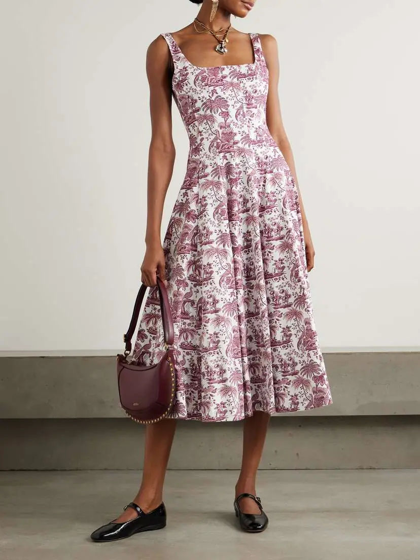 Staud Wells Pleated Printed Cotton-blend Poplin Midi Dress | Thumbnail 2