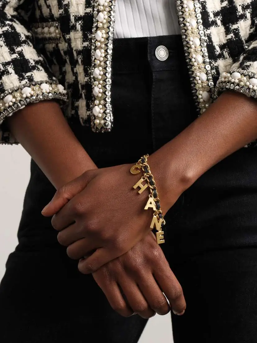 Vintage Chanel plated And Leather Bracelet | Thumbnail 2 Vintage Chanel plated And Leather Bracelet | Thumbnail 2