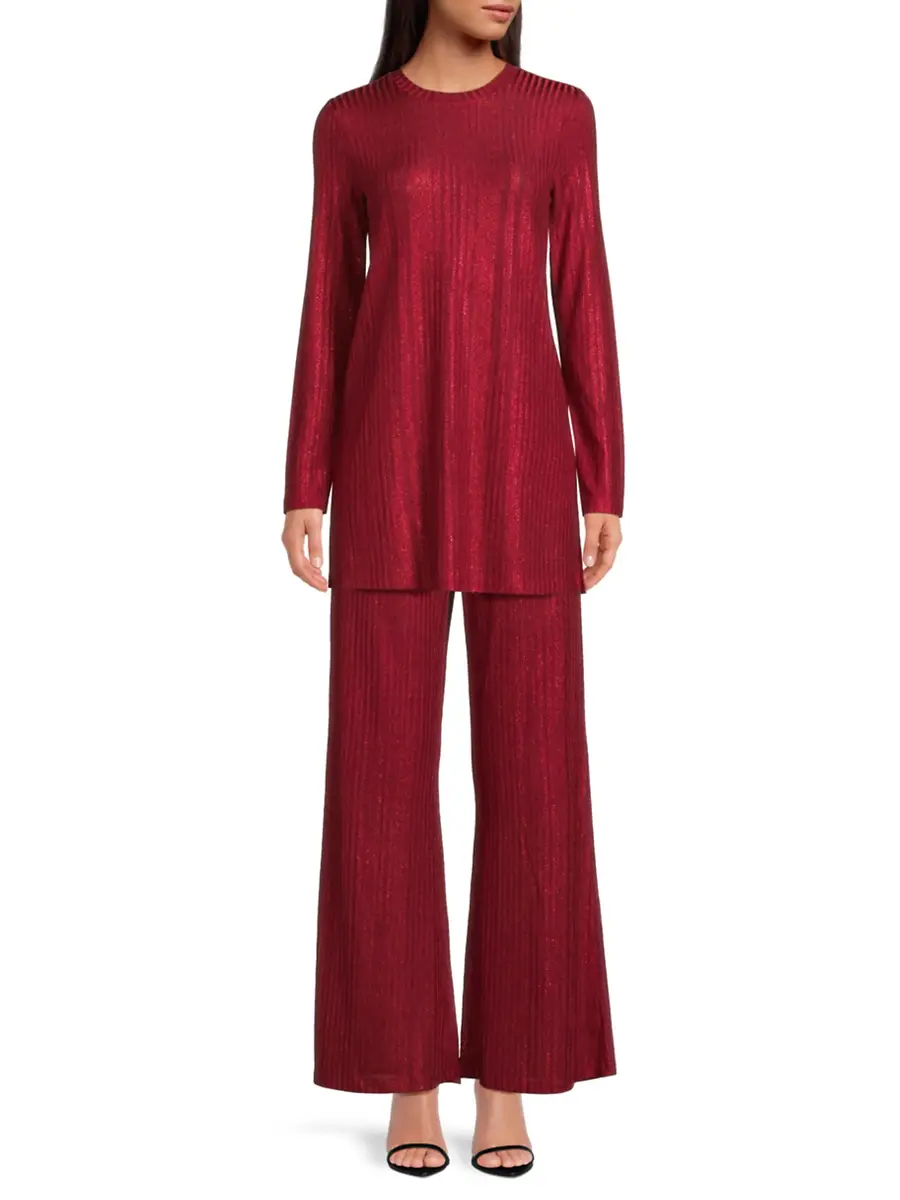 Johnny Was Women's Jenna Metallic Rib-Knit Crewneck Tunic - Savvy Red | Thumbnail 2 Johnny Was Women's Jenna Metallic Rib-Knit Crewneck Tunic - Savvy Red | Thumbnail 2