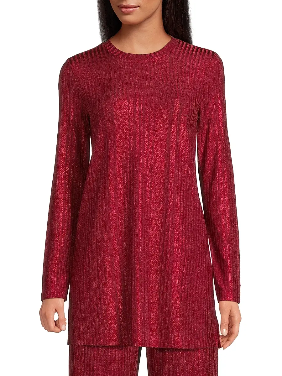 Johnny Was Women's Jenna Metallic Rib-Knit Crewneck Tunic - Savvy Red | Thumbnail 3 Johnny Was Women's Jenna Metallic Rib-Knit Crewneck Tunic - Savvy Red | Thumbnail 3