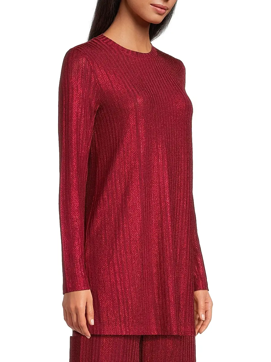 Johnny Was Women's Jenna Metallic Rib-Knit Crewneck Tunic - Savvy Red | Thumbnail 4 Johnny Was Women's Jenna Metallic Rib-Knit Crewneck Tunic - Savvy Red | Thumbnail 4
