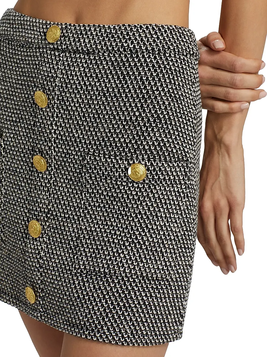 L'AGENCE Women's Zander Button A-Line Miniskrt - Black Gold | Thumbnail 6