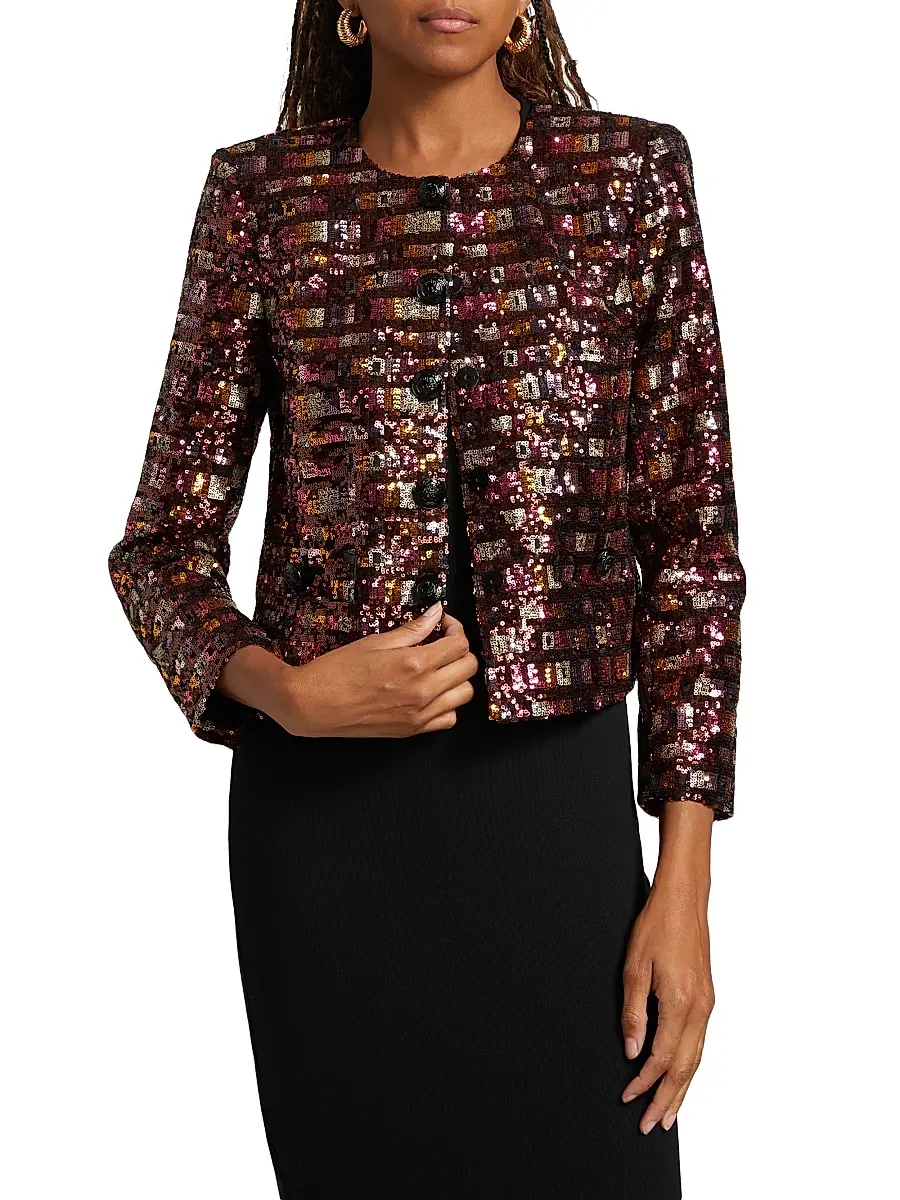 L'AGENCE Women's Caprina Sequined Jacket - Wisteria Desert Clay Sequin | Thumbnail 3
