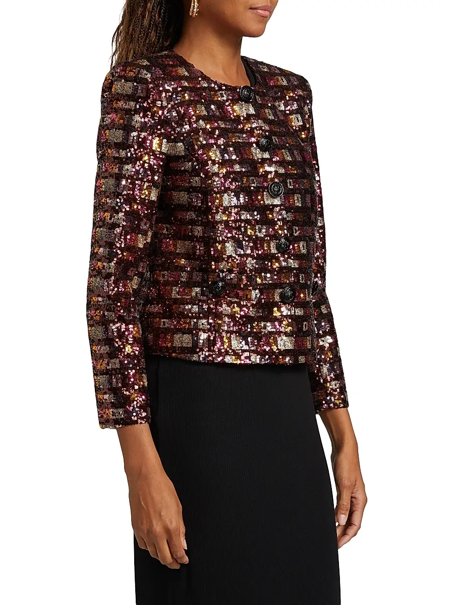 L'AGENCE Women's Caprina Sequined Jacket - Wisteria Desert Clay Sequin | Thumbnail 4