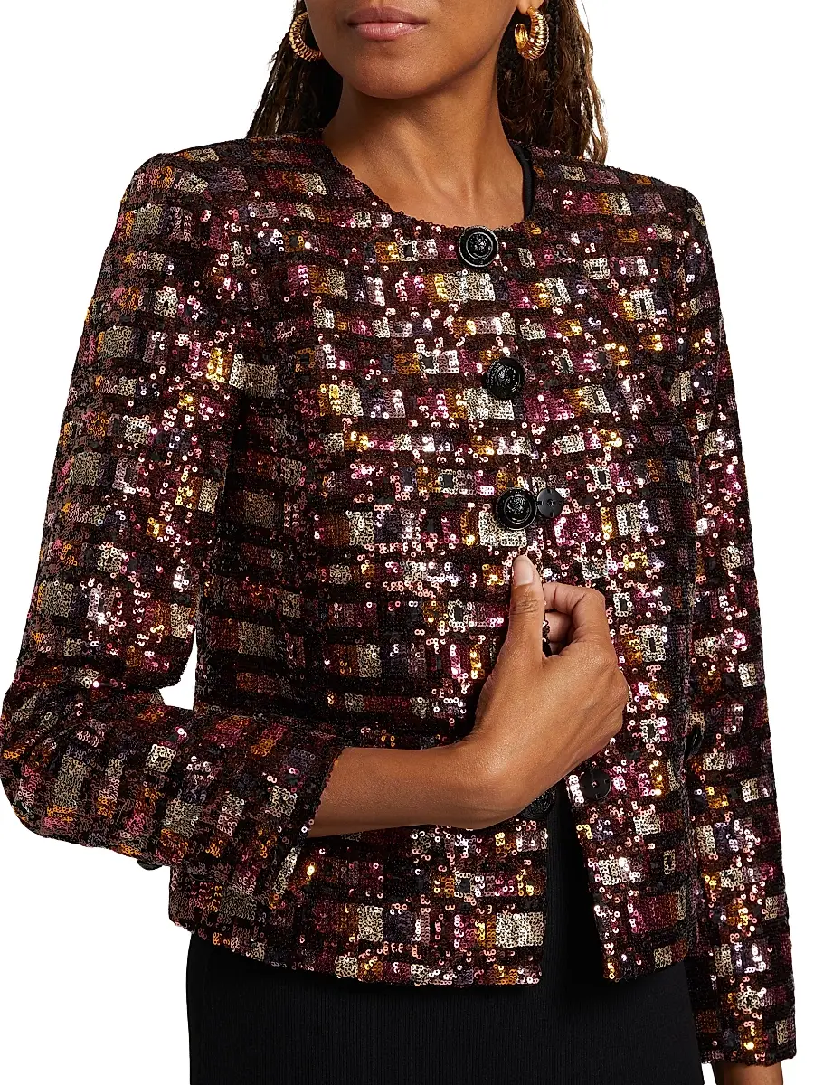 L'AGENCE Women's Caprina Sequined Jacket - Wisteria Desert Clay Sequin | Thumbnail 6