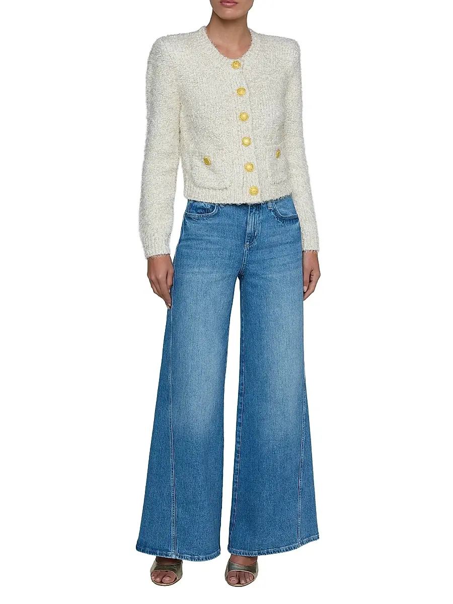 L'AGENCE Women's Una Tweed Knit Cardigan - Ivory Gold Lurex Multi | Thumbnail 2