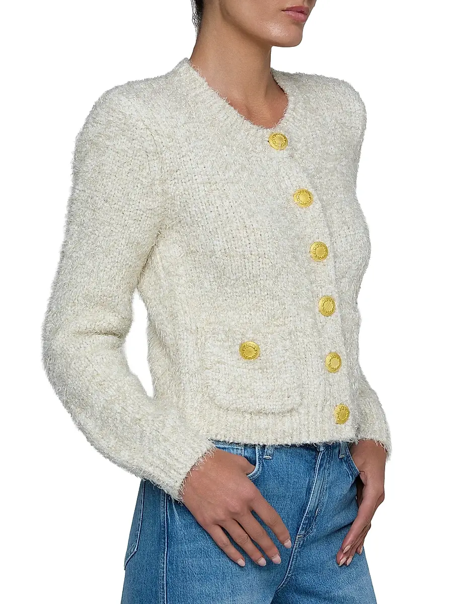 L'AGENCE Women's Una Tweed Knit Cardigan - Ivory Gold Lurex Multi | Thumbnail 4