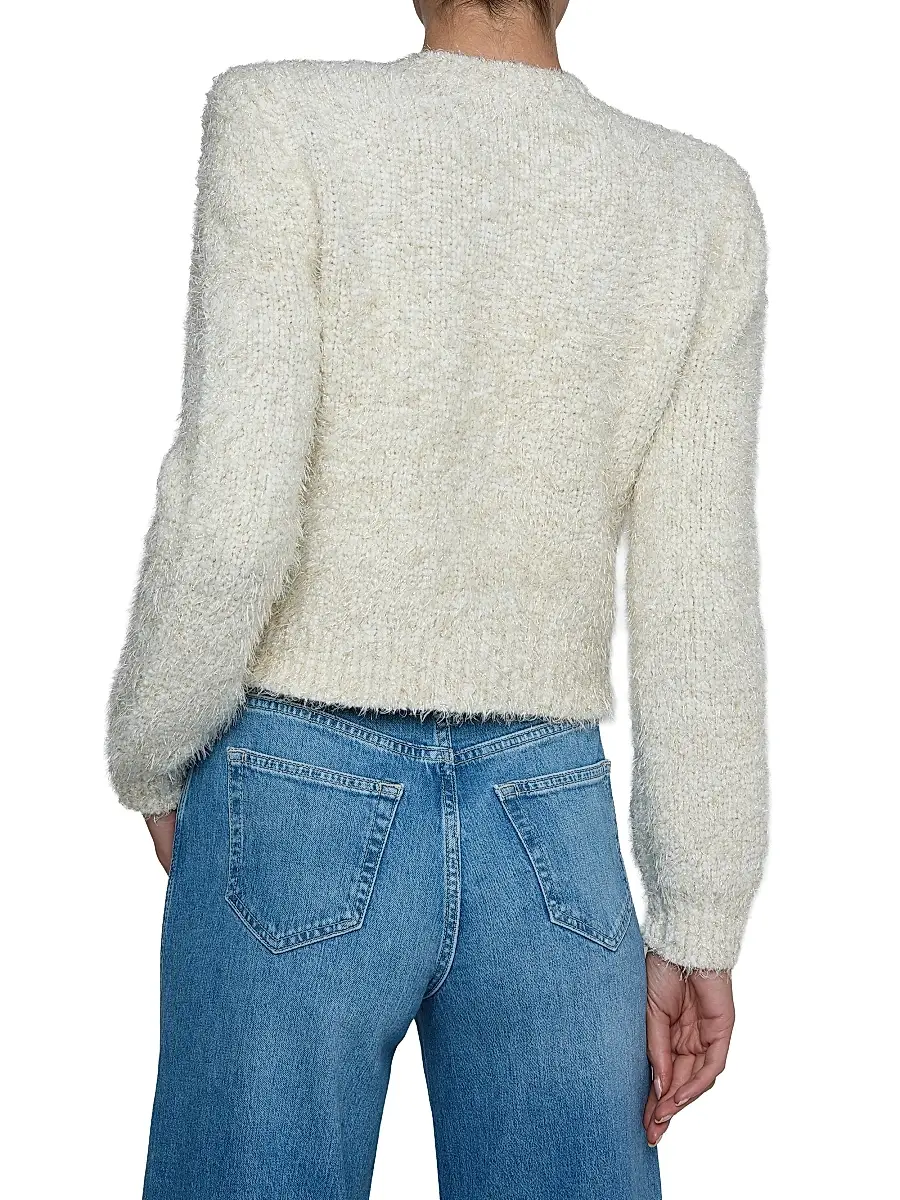 L'AGENCE Women's Una Tweed Knit Cardigan - Ivory Gold Lurex Multi | Thumbnail 5