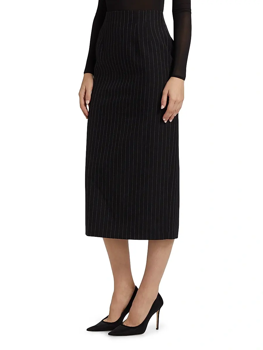 WARDROBE.NYC Women's Contour Wool Midi-Skirt - Black Pin Stripe | Thumbnail 4