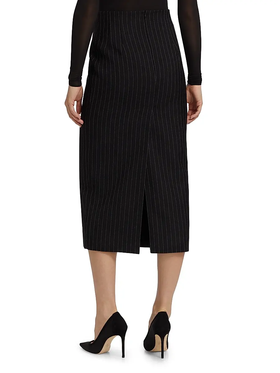 WARDROBE.NYC Women's Contour Wool Midi-Skirt - Black Pin Stripe | Thumbnail 5