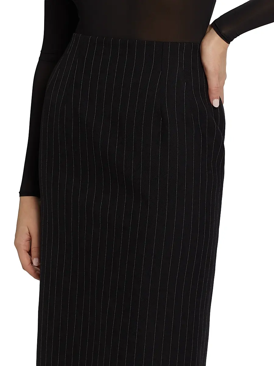 WARDROBE.NYC Women's Contour Wool Midi-Skirt - Black Pin Stripe | Thumbnail 6