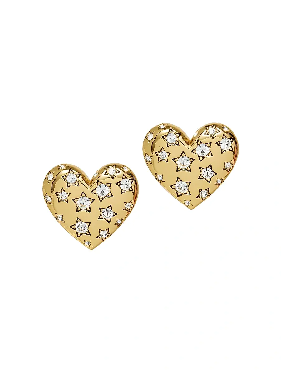 Lele Sadoughi Women's Celestial Heart Button 14K-Gold-Plated & Crystal Earrings - Gold | Thumbnail 1 Lele Sadoughi Women's Celestial Heart Button 14K-Gold-Plated & Crystal Earrings - Gold | Thumbnail 1