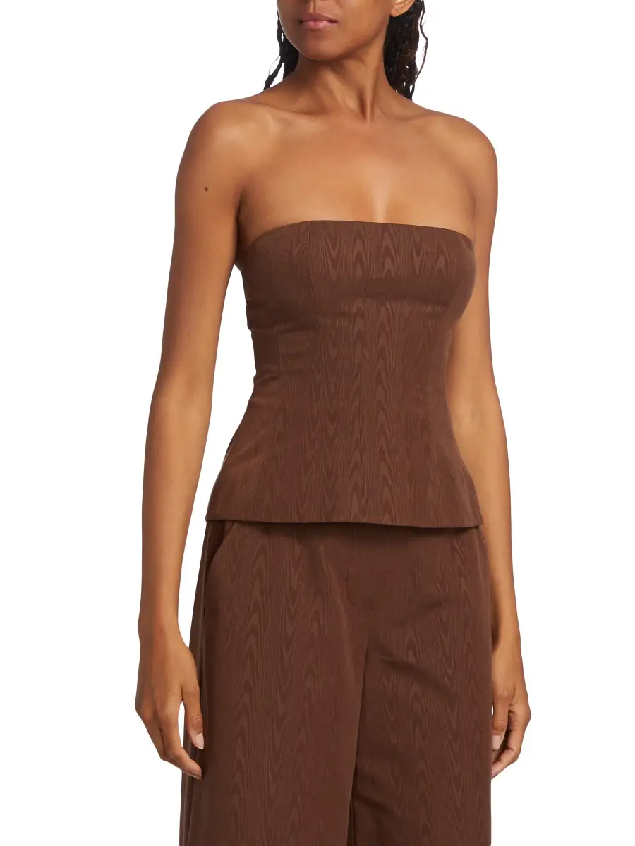 Staud Women's Woodgrain Strapless Top - Chocolate | Thumbnail 2