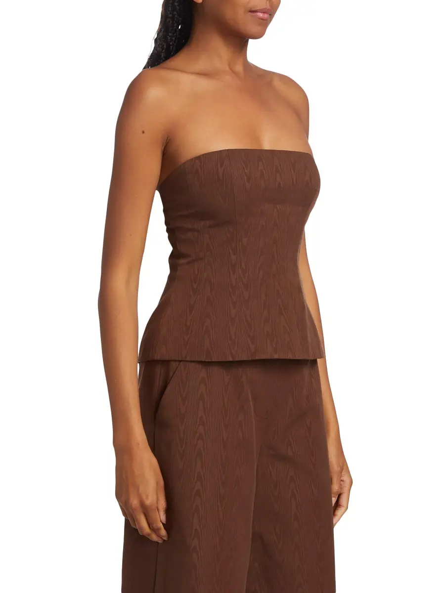 Staud Women's Woodgrain Strapless Top - Chocolate | Thumbnail 3