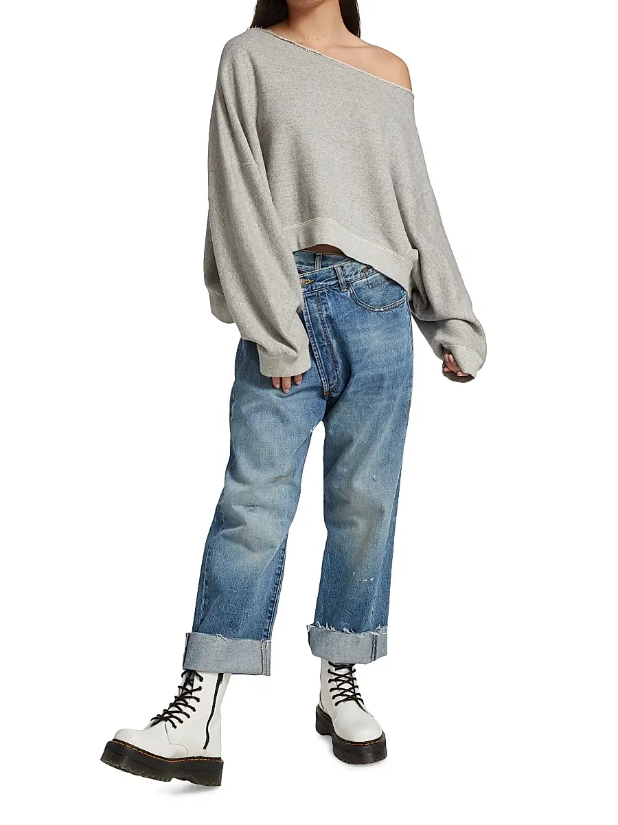 R13 Women's Patti Off-the-Shoulder Sweatshirt - Heather Grey | Thumbnail 2