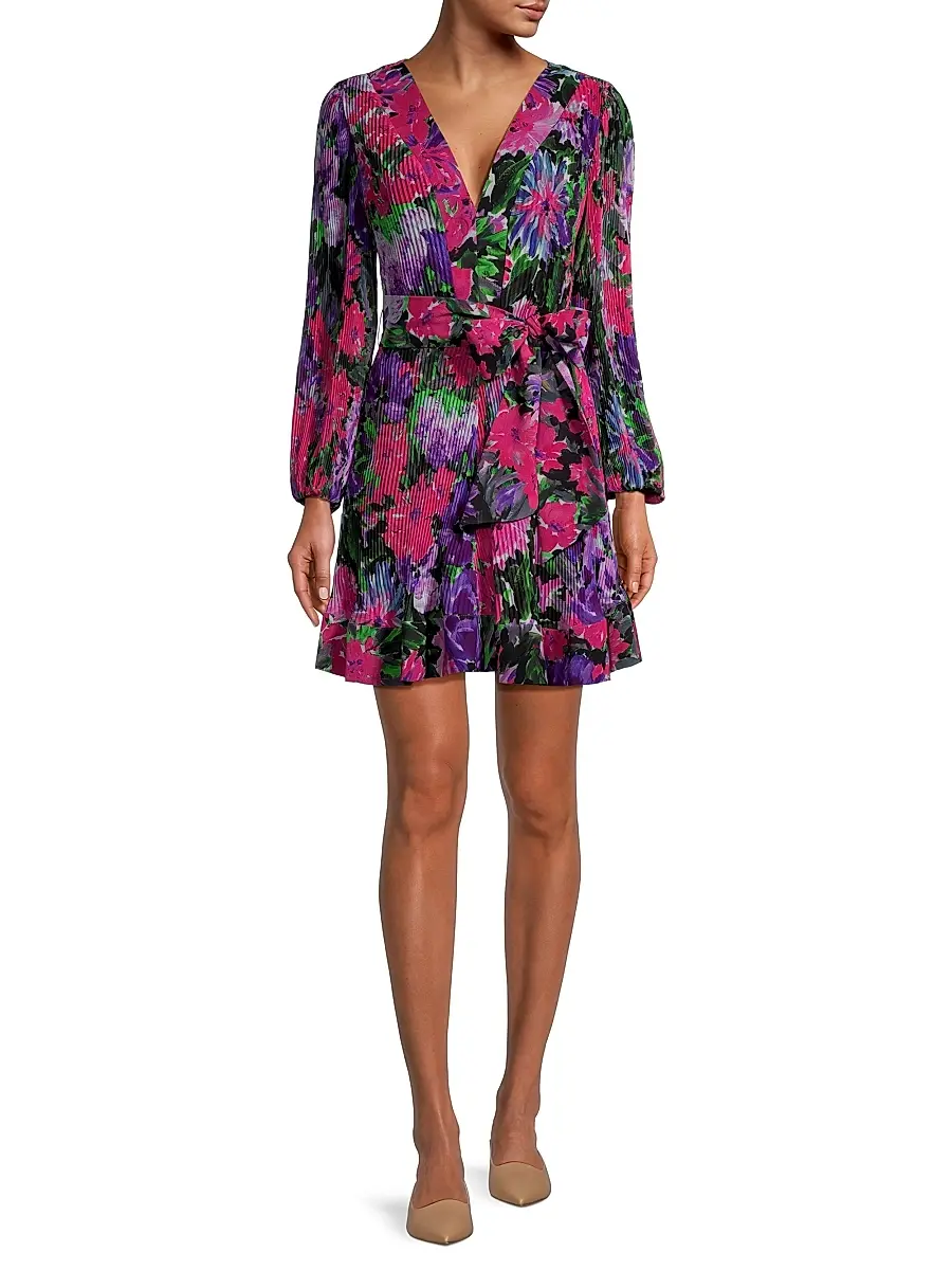 Milly Women's Liv Belted Floral Pleated Minidress - Purple Multi | Thumbnail 2 Milly Women's Liv Belted Floral Pleated Minidress - Purple Multi | Thumbnail 2