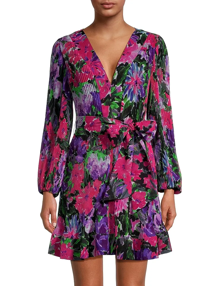Milly Women's Liv Belted Floral Pleated Minidress - Purple Multi | Thumbnail 3 Milly Women's Liv Belted Floral Pleated Minidress - Purple Multi | Thumbnail 3