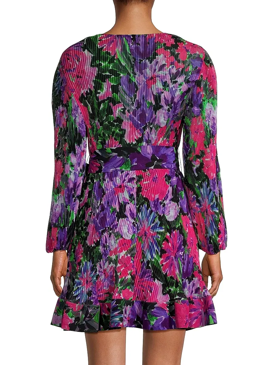 Milly Women's Liv Belted Floral Pleated Minidress - Purple Multi | Thumbnail 5 Milly Women's Liv Belted Floral Pleated Minidress - Purple Multi | Thumbnail 5