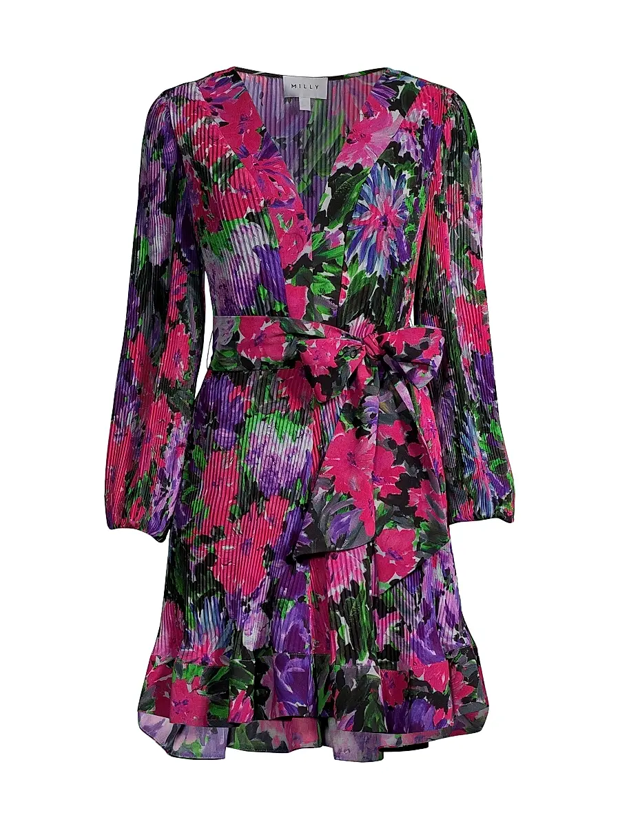 Milly Women's Liv Belted Floral Pleated Minidress - Purple Multi | Thumbnail 1 Milly Women's Liv Belted Floral Pleated Minidress - Purple Multi | Thumbnail 1