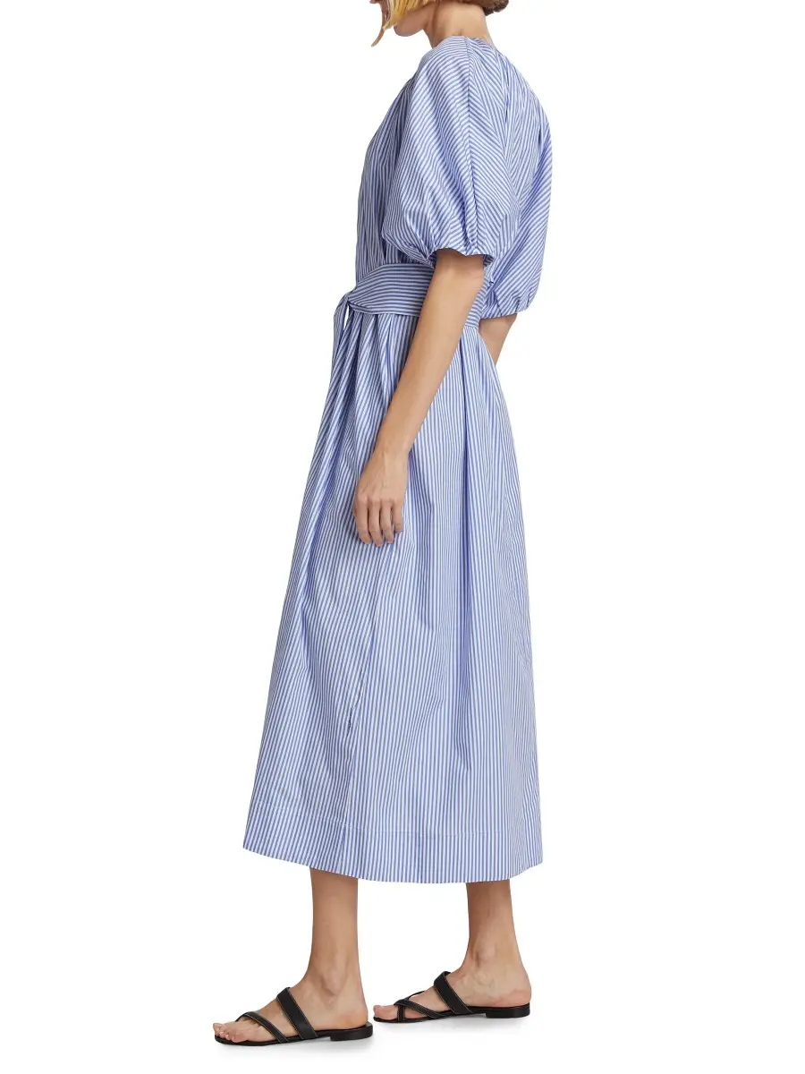 Mara Hoffman Women's Alora Cotton Puff-Sleeve Midi-Dress - Blue White | Thumbnail 3