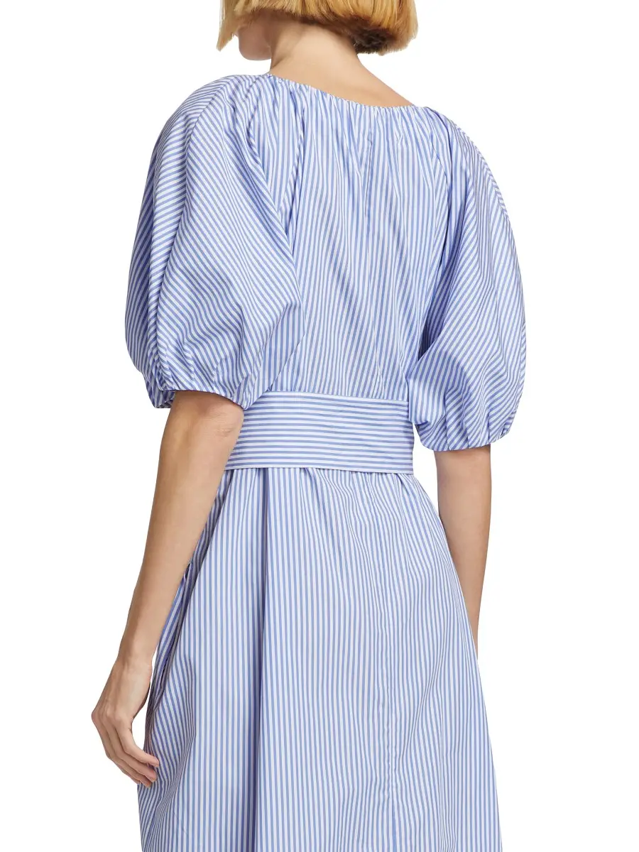 Mara Hoffman Women's Alora Cotton Puff-Sleeve Midi-Dress - Blue White | Thumbnail 4