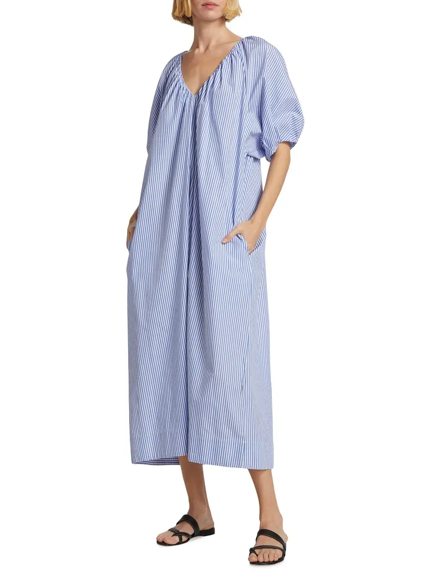 Mara Hoffman Women's Alora Cotton Puff-Sleeve Midi-Dress - Blue White | Thumbnail 5