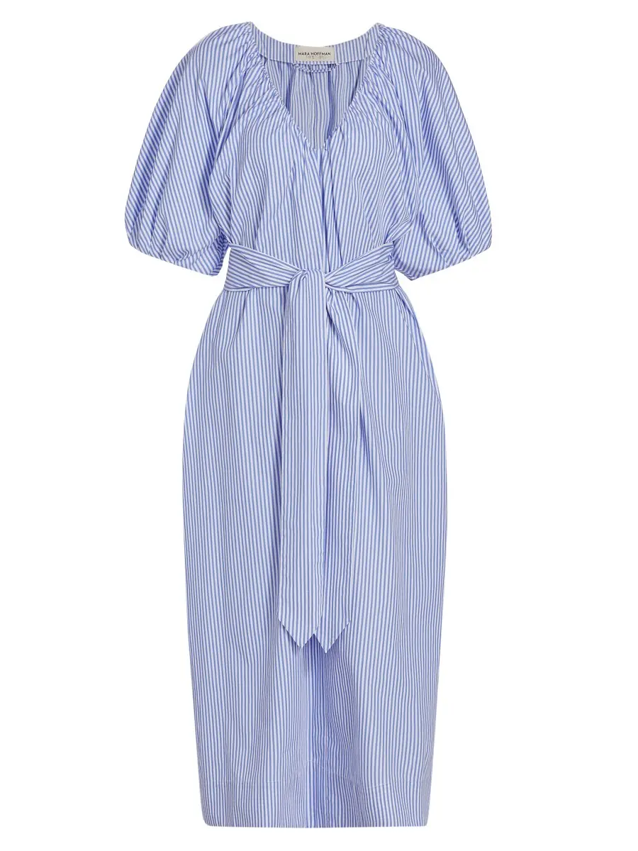 Mara Hoffman Women's Alora Cotton Puff-Sleeve Midi-Dress - Blue White | Thumbnail 8