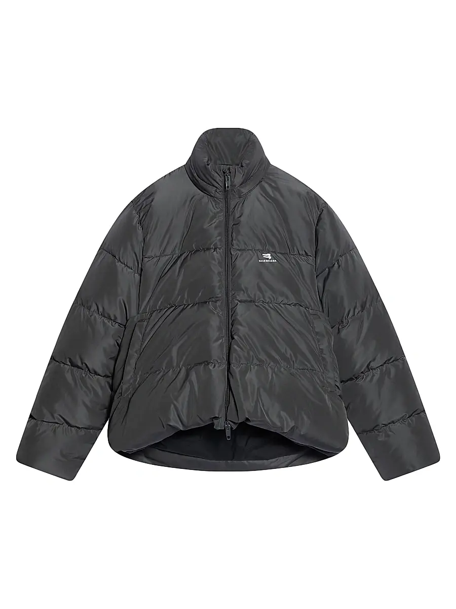 Balenciaga Women's Sporty B C-Shape Puffer Jacket - Grey | Thumbnail 1 Balenciaga Women's Sporty B C-Shape Puffer Jacket - Grey | Thumbnail 1