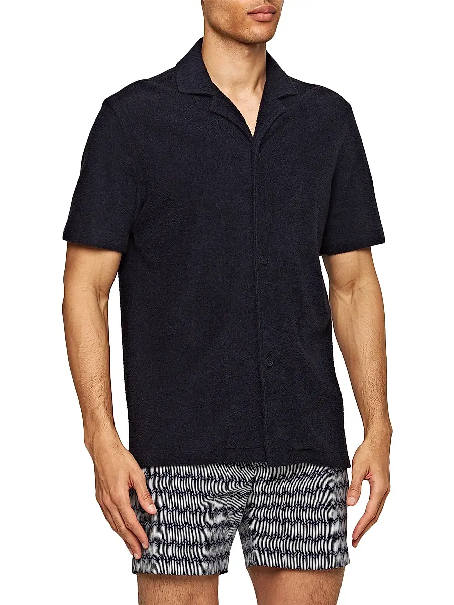 Orlebar Brown Men's Howell Button-Front Shirt - Night Iris | Thumbnail 3