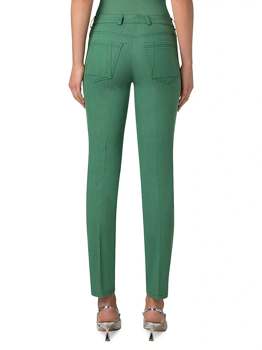 Akris Women's Magda Stretch-Denim Mid-Rise Slim-Leg Jeans - Pine Green | Thumbnail 4 Akris Women's Magda Stretch-Denim Mid-Rise Slim-Leg Jeans - Pine Green | Thumbnail 4