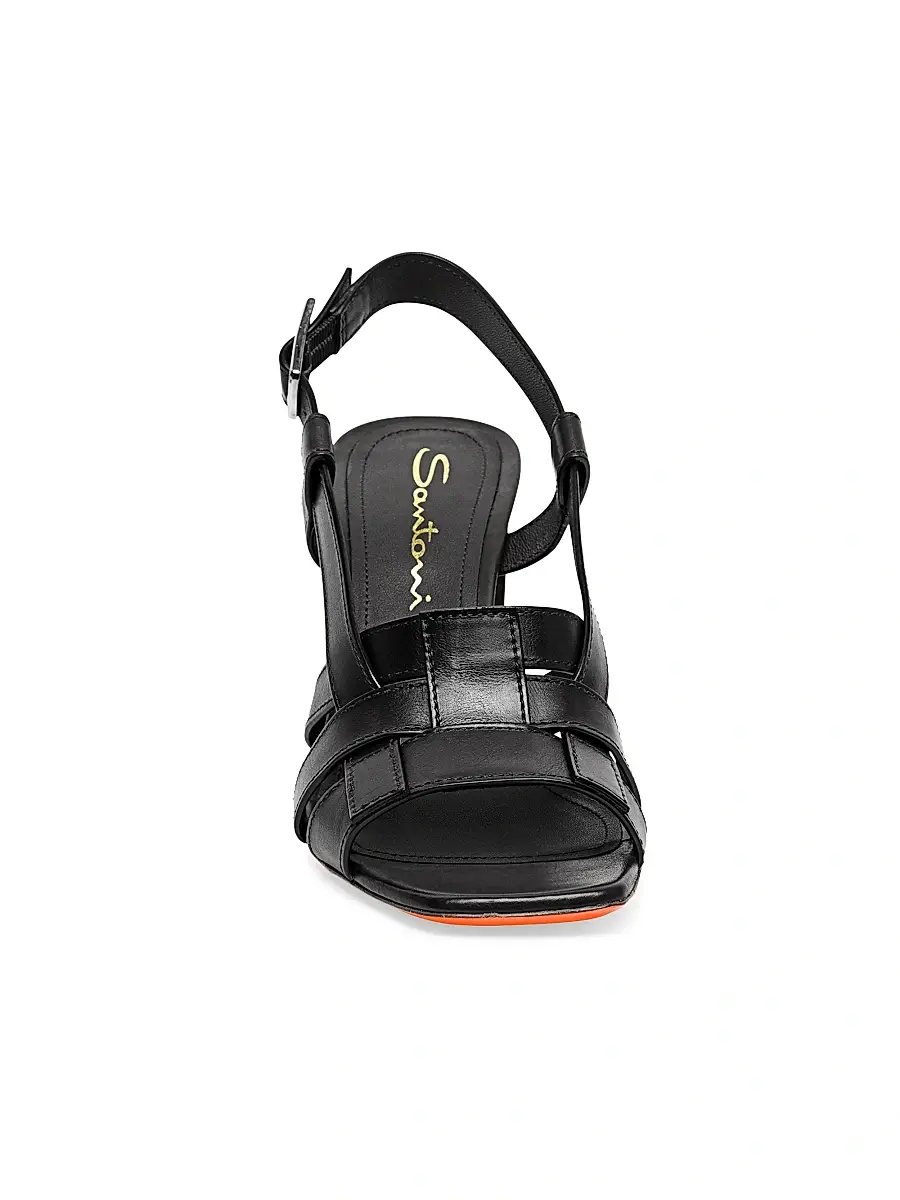 Santoni Women's 85MM Woven Leather Buckle Sandals - Black | Thumbnail 2 Santoni Women's 85MM Woven Leather Buckle Sandals - Black | Thumbnail 2