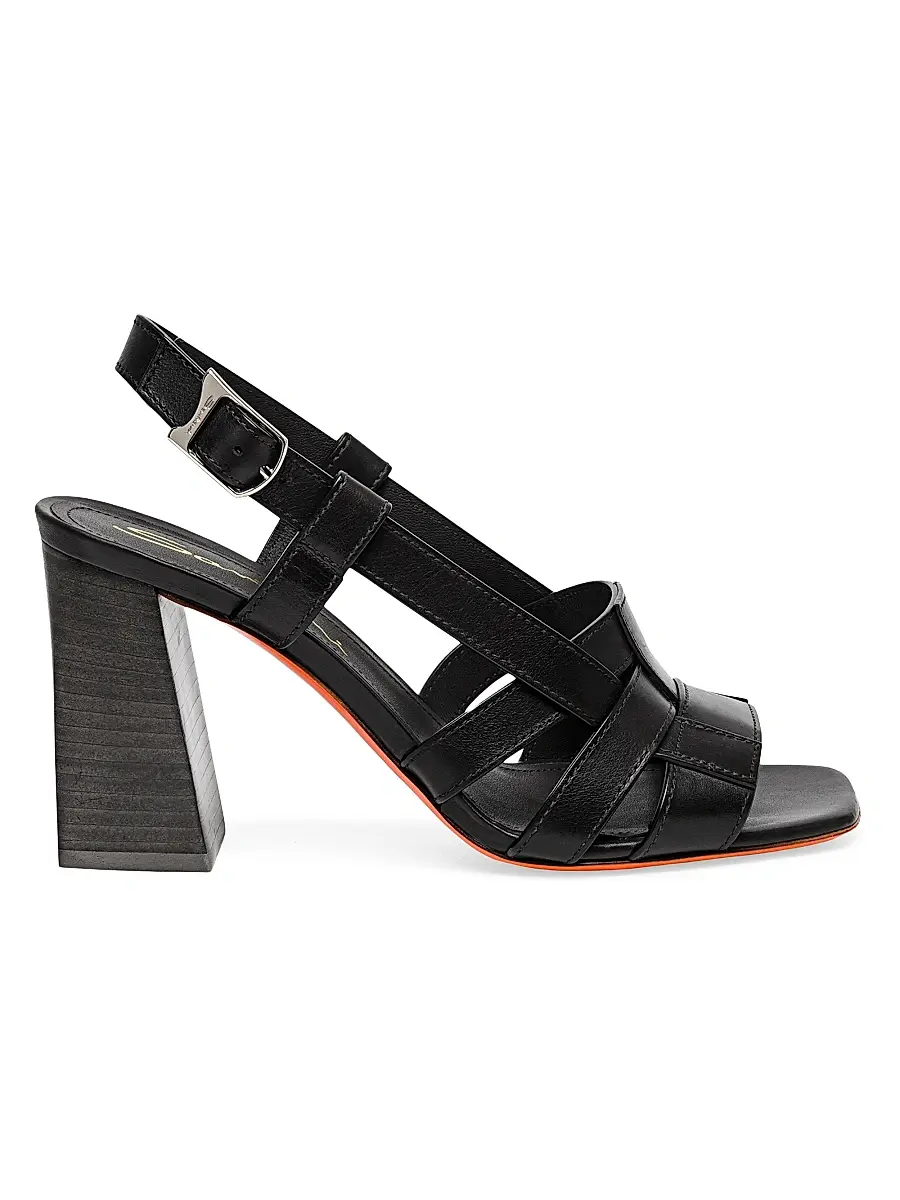 Santoni Women's 85MM Woven Leather Buckle Sandals - Black | Thumbnail 1 Santoni Women's 85MM Woven Leather Buckle Sandals - Black | Thumbnail 1